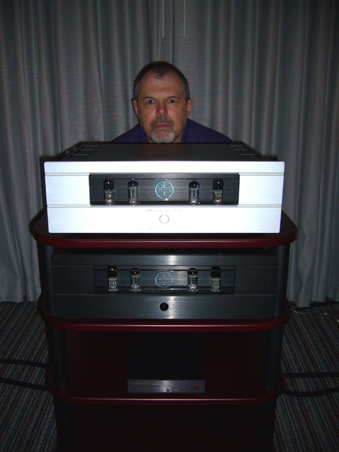 Engineer and Designer George Kay with the Moscode amps | Stereophile.com